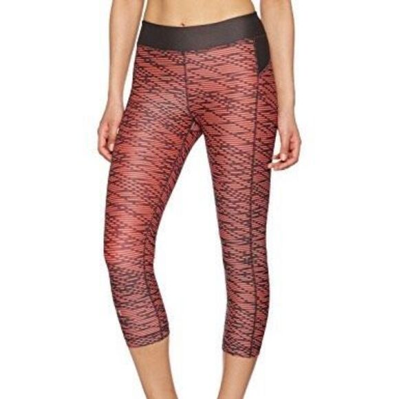 Under Armour Pants - Under Armour Heat Gear Mid-rise Geometric Active Capri Leggings Dark Gray Orange